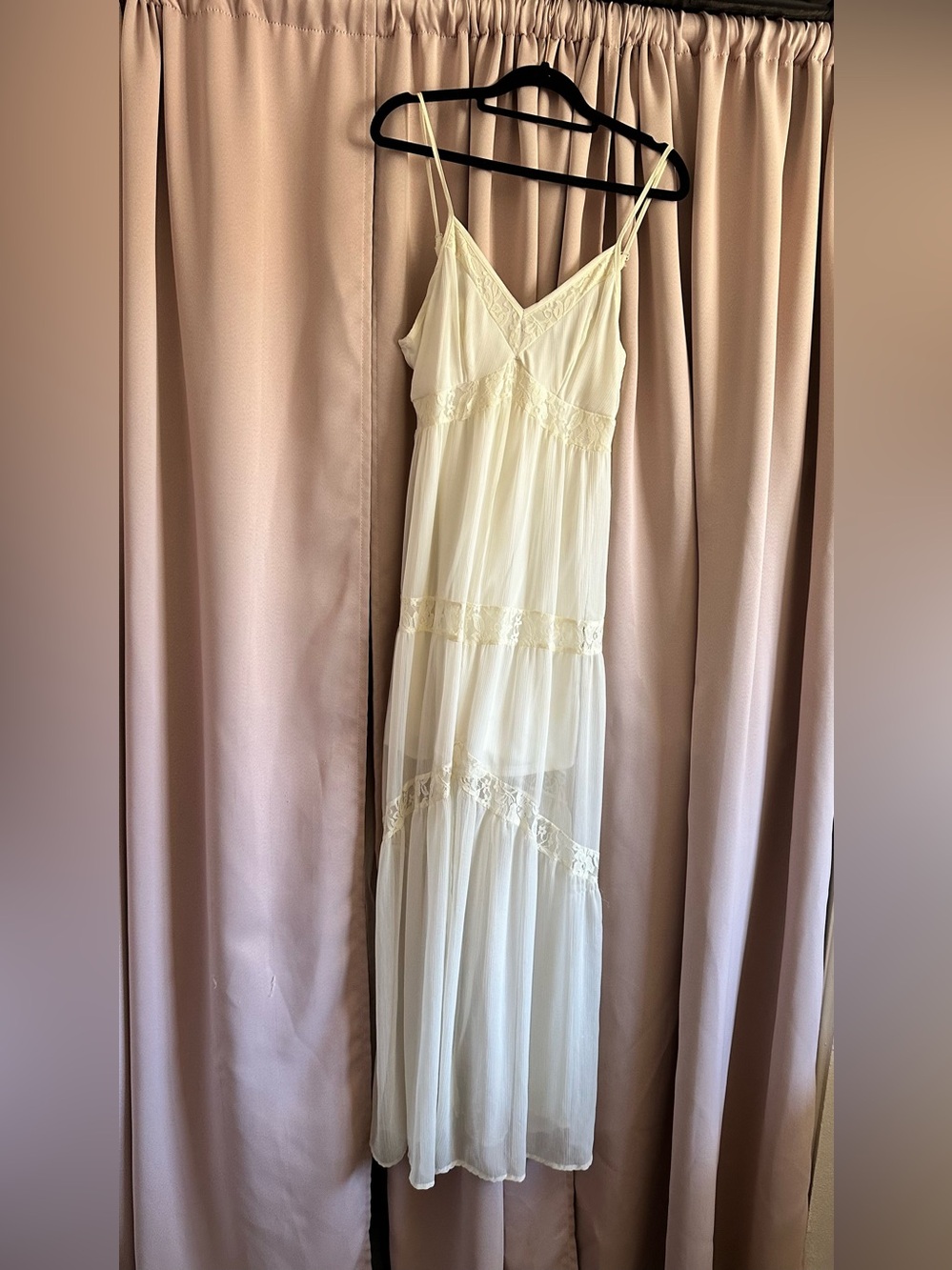 Delicate Sheer Lace Maxi Slip Dress in Ivory
